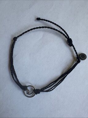 Pura Vida Adjustable Black Braided Cord Bracelet with Silver Wave